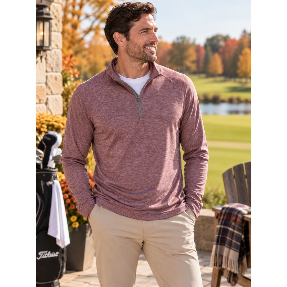 Men's L Quarter Zip Pullover Heather Burgundy Golf Performance